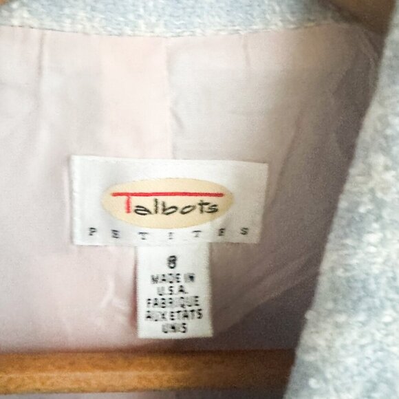 Talbots Vintage Pastel Blue White Check Plaid Print Cropped Blazer 6 - Picture 3 of 5